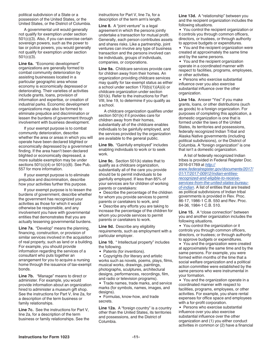 Instructions for IRS Form 1023 Application for Recognition of Exemption Under Section 501(C)(3) of the Internal Revenue Code, Page 11