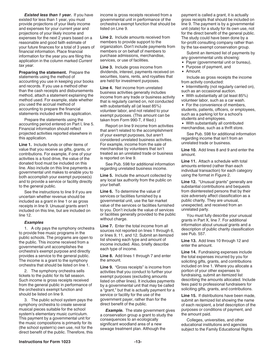 Instructions for IRS Form 1023 Application for Recognition of Exemption Under Section 501(C)(3) of the Internal Revenue Code, Page 13