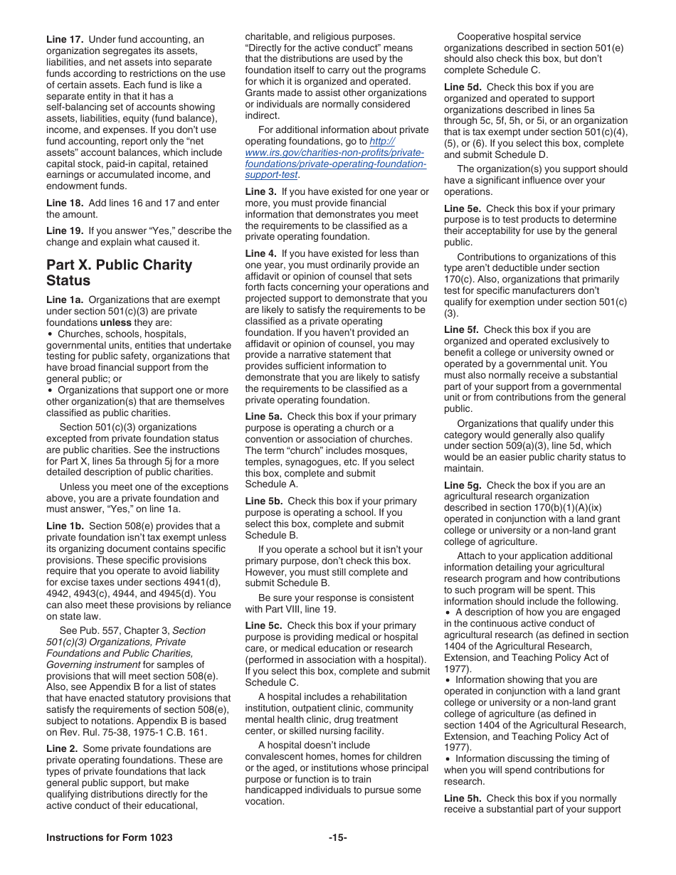 Instructions for IRS Form 1023 Application for Recognition of Exemption Under Section 501(C)(3) of the Internal Revenue Code, Page 15