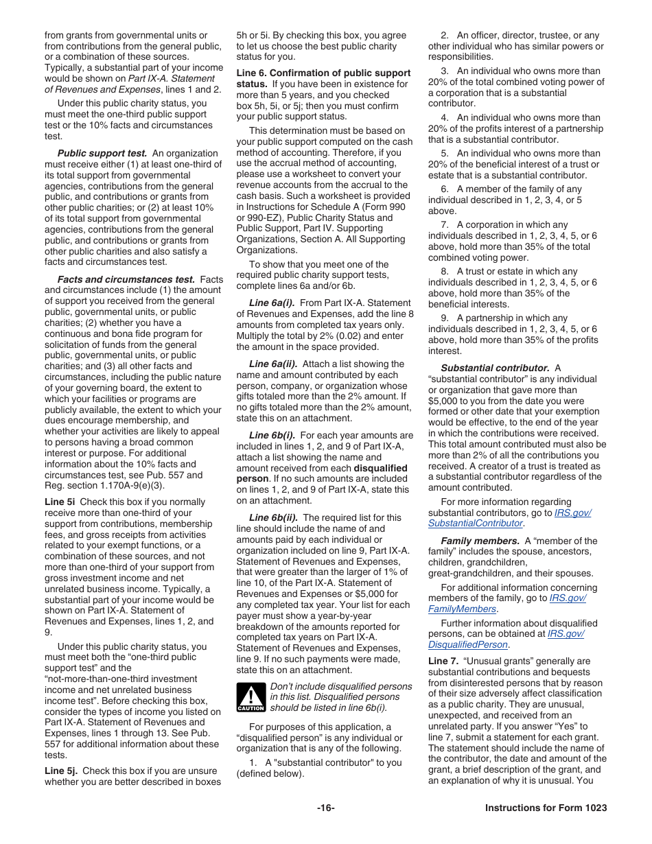 Instructions for IRS Form 1023 Application for Recognition of Exemption Under Section 501(C)(3) of the Internal Revenue Code, Page 16