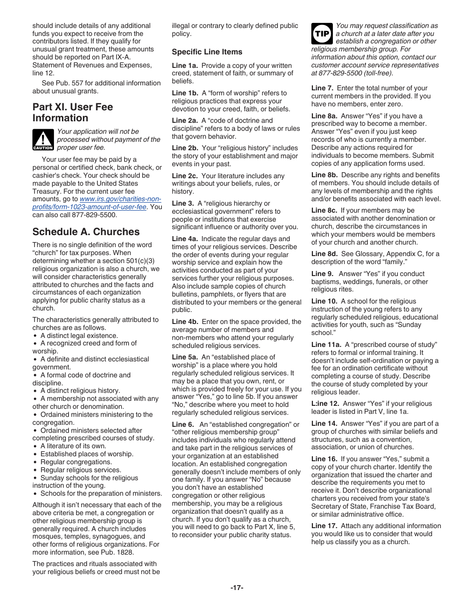 Instructions for IRS Form 1023 Application for Recognition of Exemption Under Section 501(C)(3) of the Internal Revenue Code, Page 17