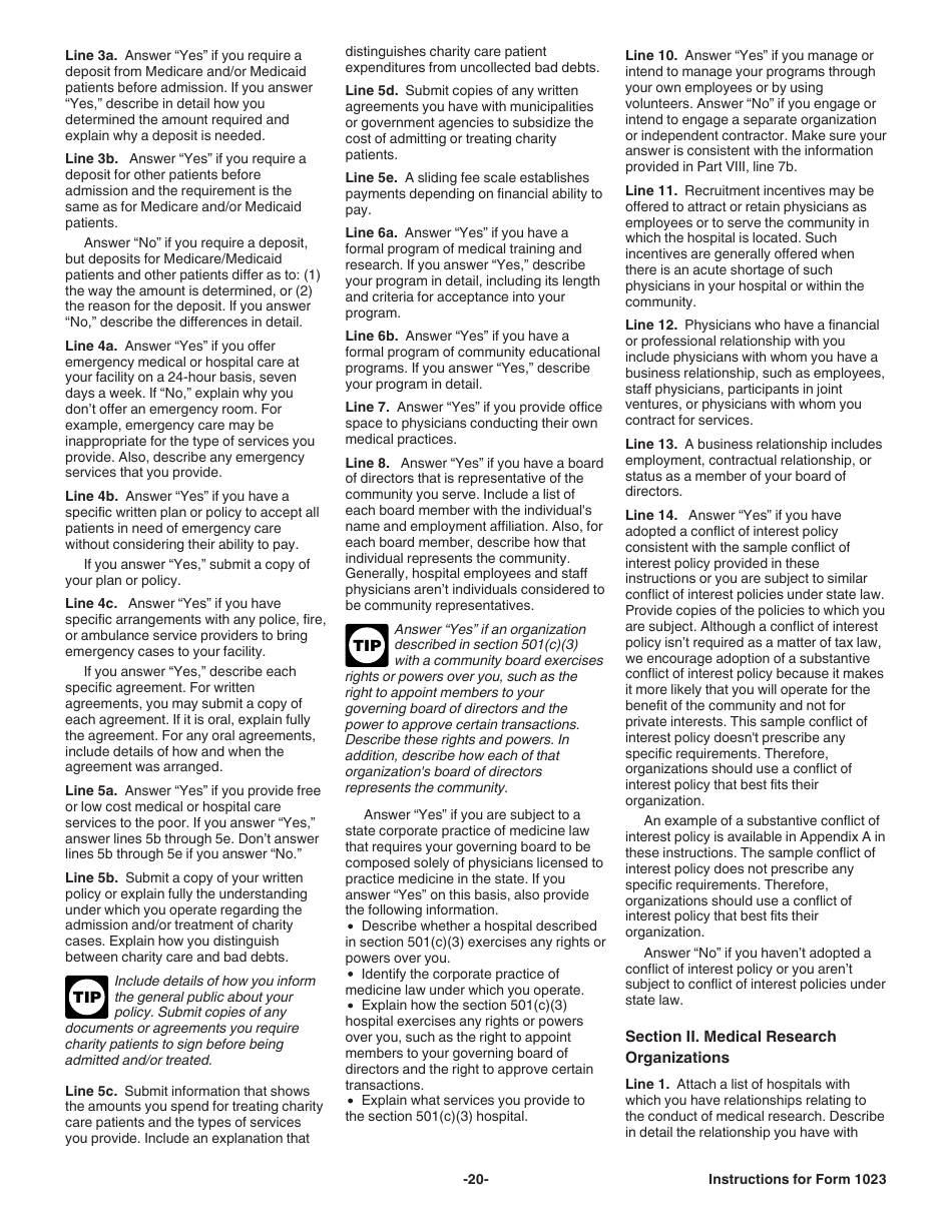 Instructions for IRS Form 1023 Application for Recognition of Exemption Under Section 501(C)(3) of the Internal Revenue Code, Page 20