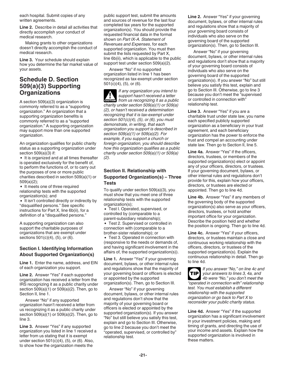 Instructions for IRS Form 1023 Application for Recognition of Exemption Under Section 501(C)(3) of the Internal Revenue Code, Page 21