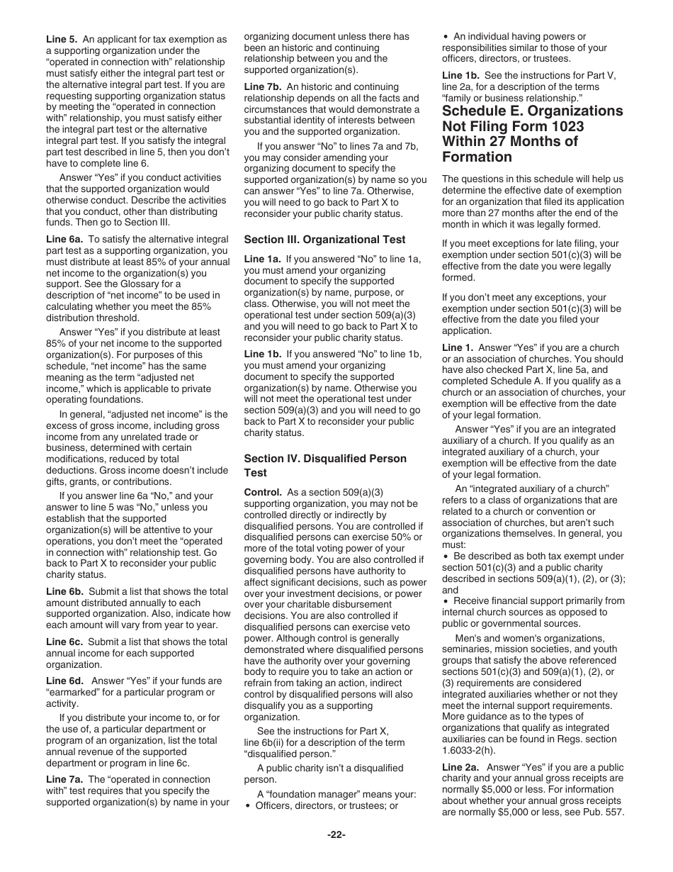 Instructions for IRS Form 1023 Application for Recognition of Exemption Under Section 501(C)(3) of the Internal Revenue Code, Page 22