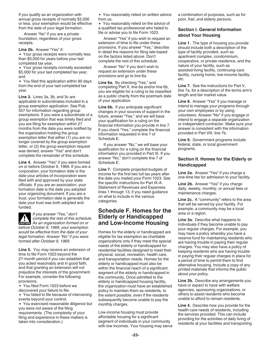 Instructions for IRS Form 1023 Application for Recognition of Exemption Under Section 501(C)(3) of the Internal Revenue Code, Page 23