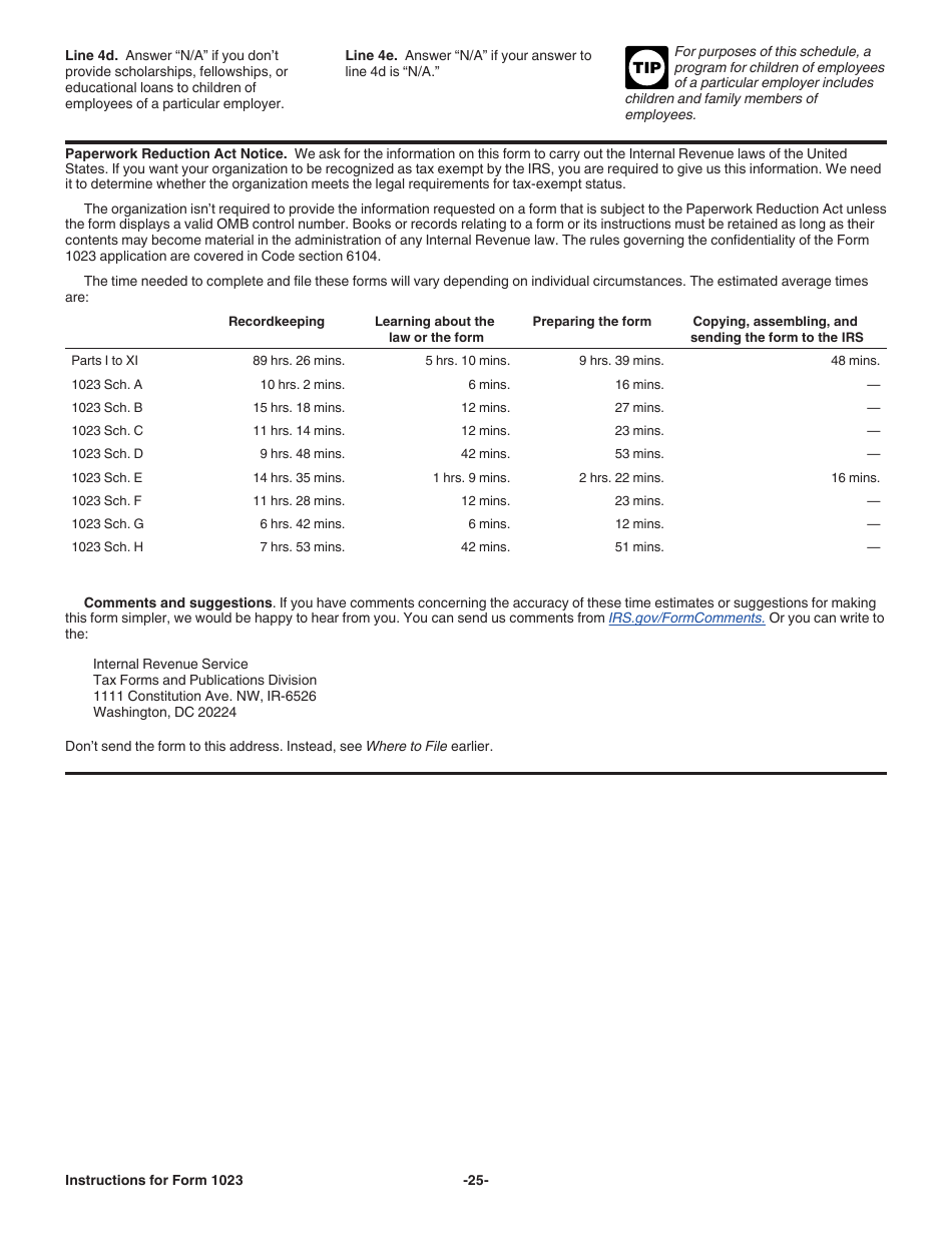 Instructions for IRS Form 1023 Application for Recognition of Exemption Under Section 501(C)(3) of the Internal Revenue Code, Page 25