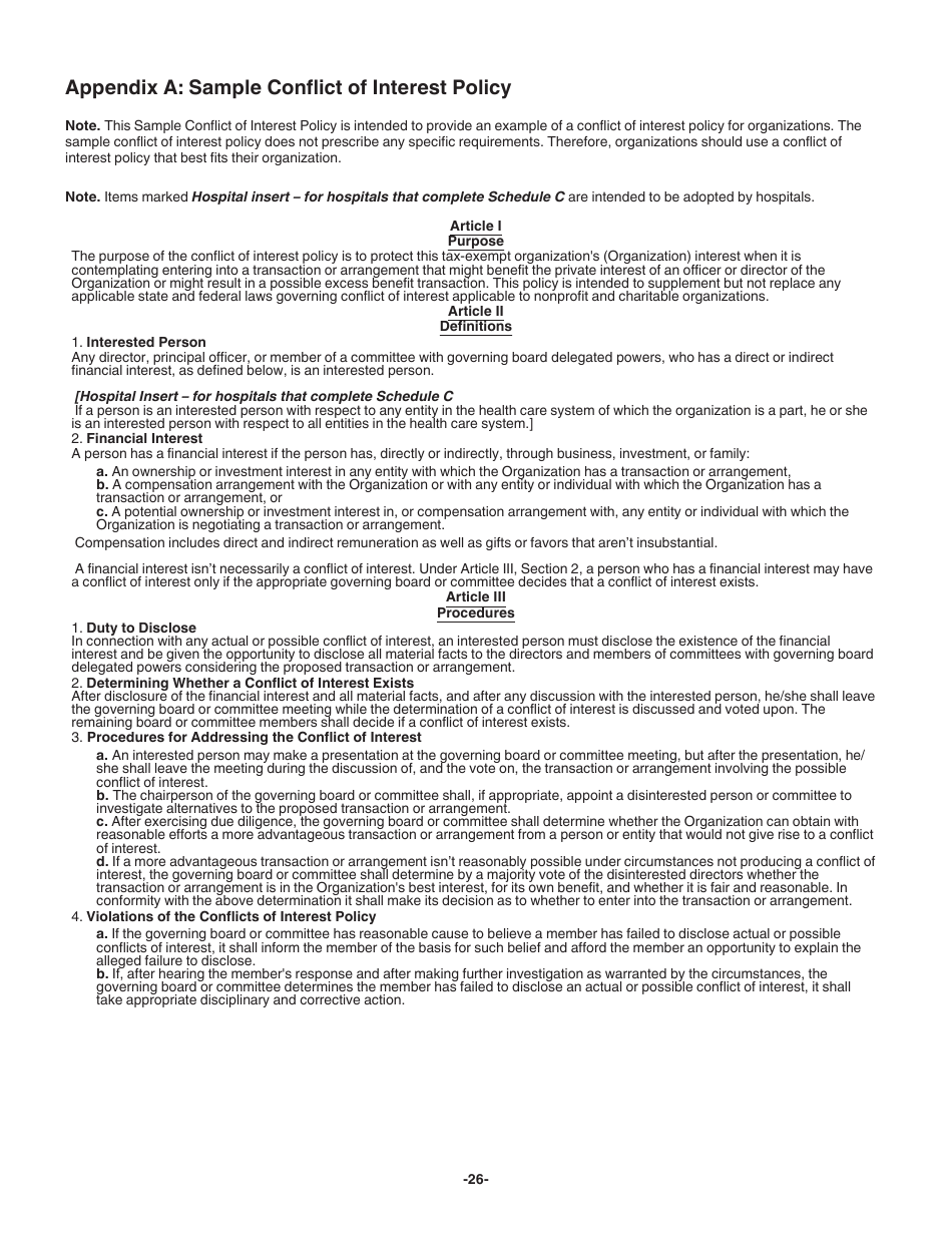 Instructions for IRS Form 1023 Application for Recognition of Exemption Under Section 501(C)(3) of the Internal Revenue Code, Page 26