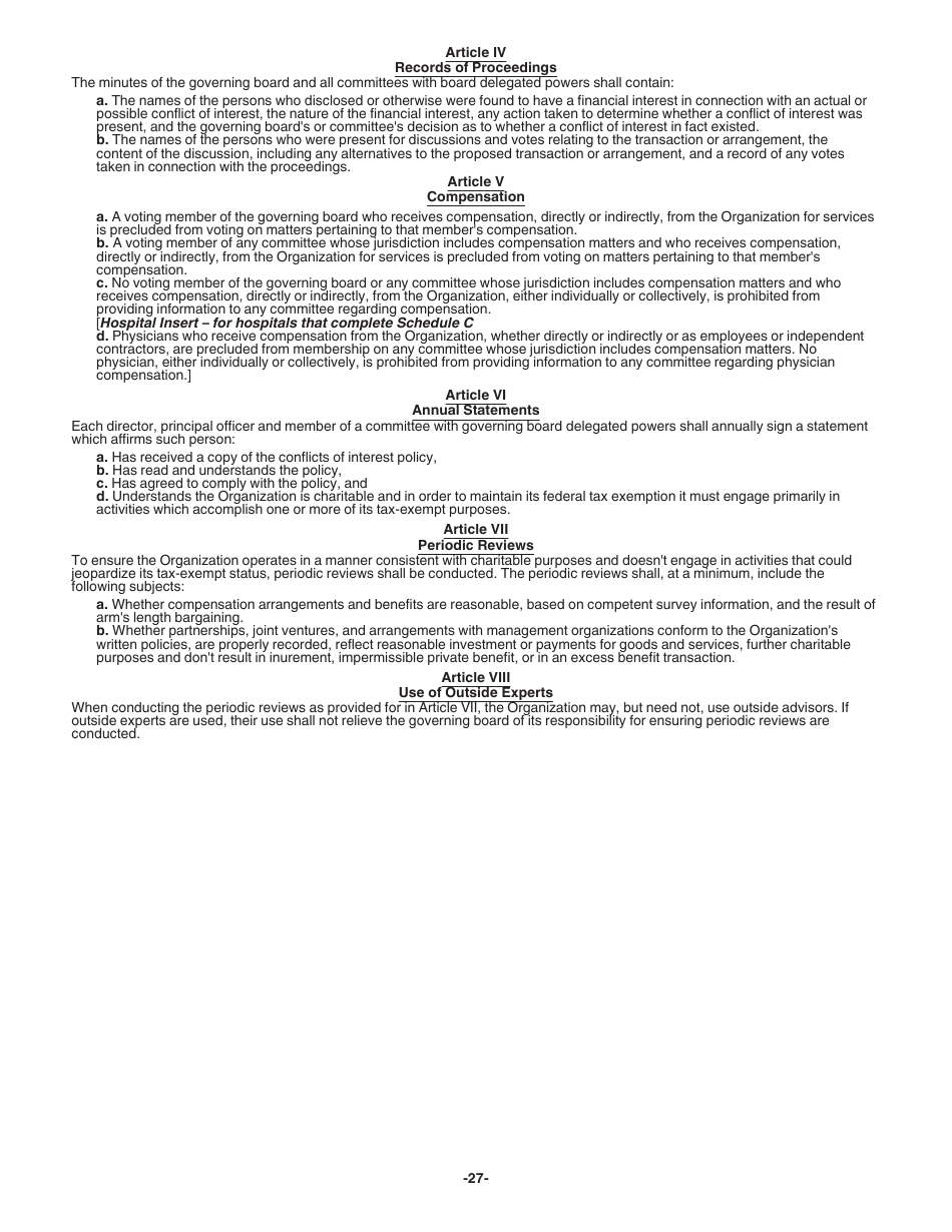 Instructions for IRS Form 1023 Application for Recognition of Exemption Under Section 501(C)(3) of the Internal Revenue Code, Page 27