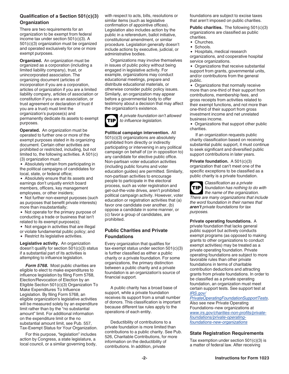 Instructions for IRS Form 1023 Application for Recognition of Exemption Under Section 501(C)(3) of the Internal Revenue Code, Page 2
