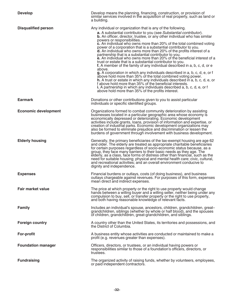 Instructions for IRS Form 1023 Application for Recognition of Exemption Under Section 501(C)(3) of the Internal Revenue Code, Page 32