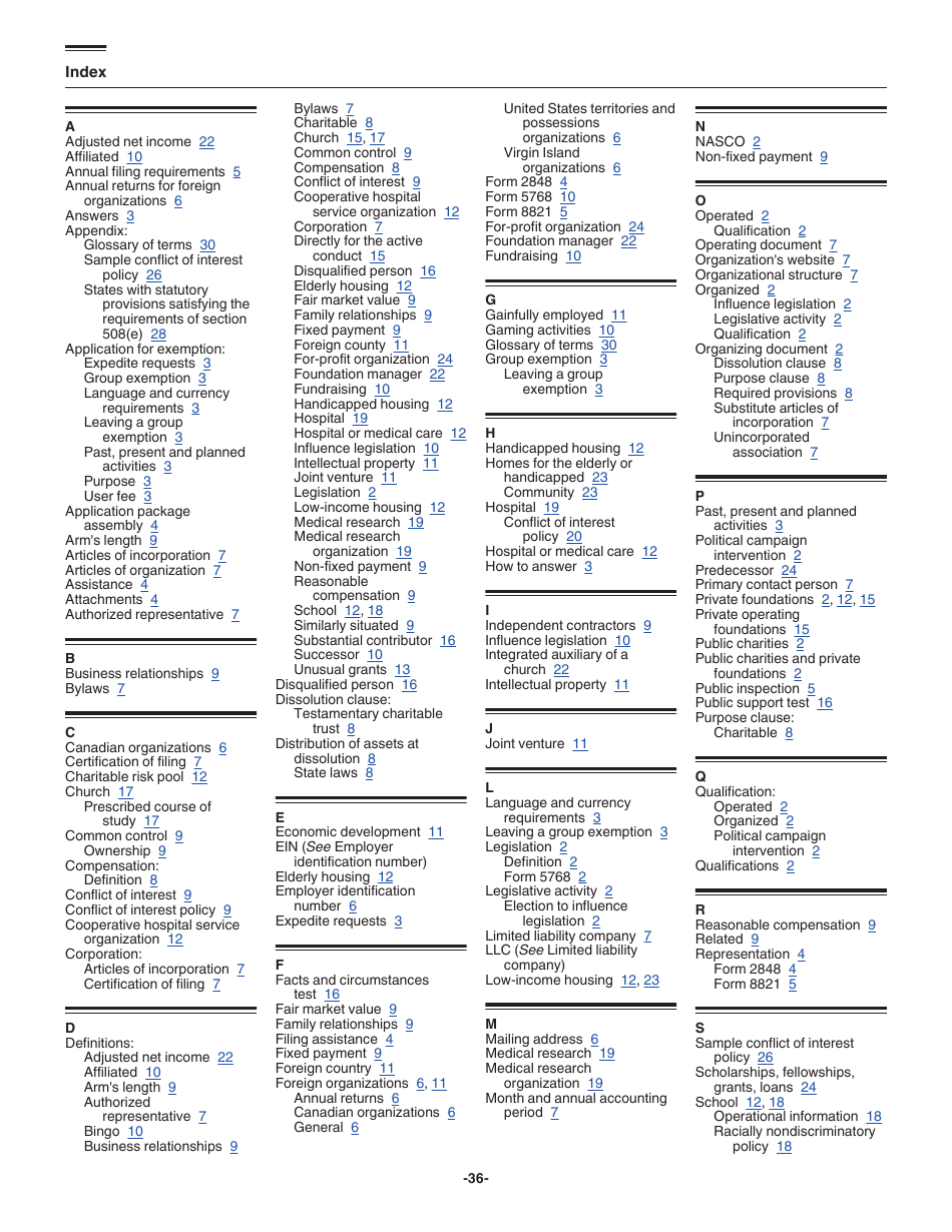 Instructions for IRS Form 1023 Application for Recognition of Exemption Under Section 501(C)(3) of the Internal Revenue Code, Page 36