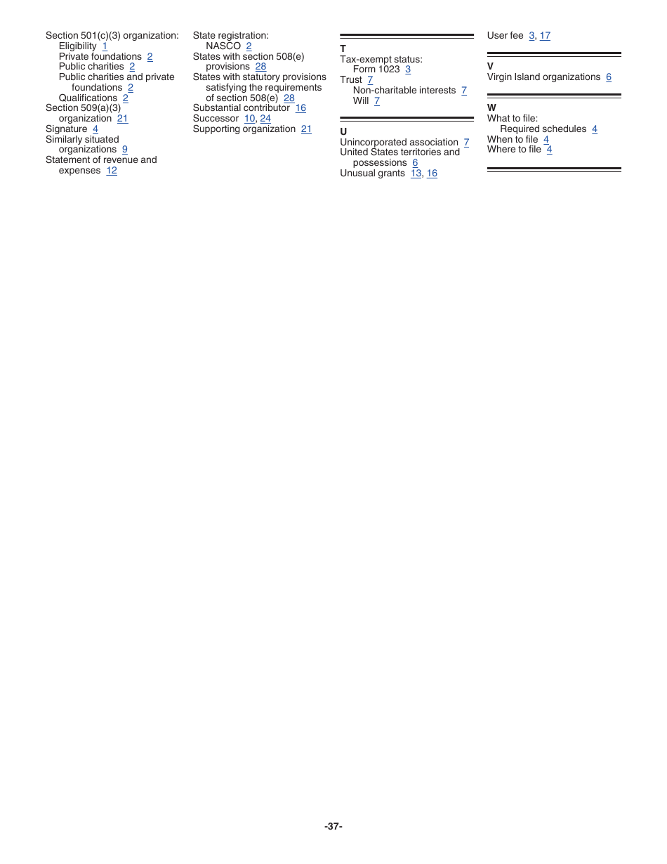 Instructions for IRS Form 1023 Application for Recognition of Exemption Under Section 501(C)(3) of the Internal Revenue Code, Page 37