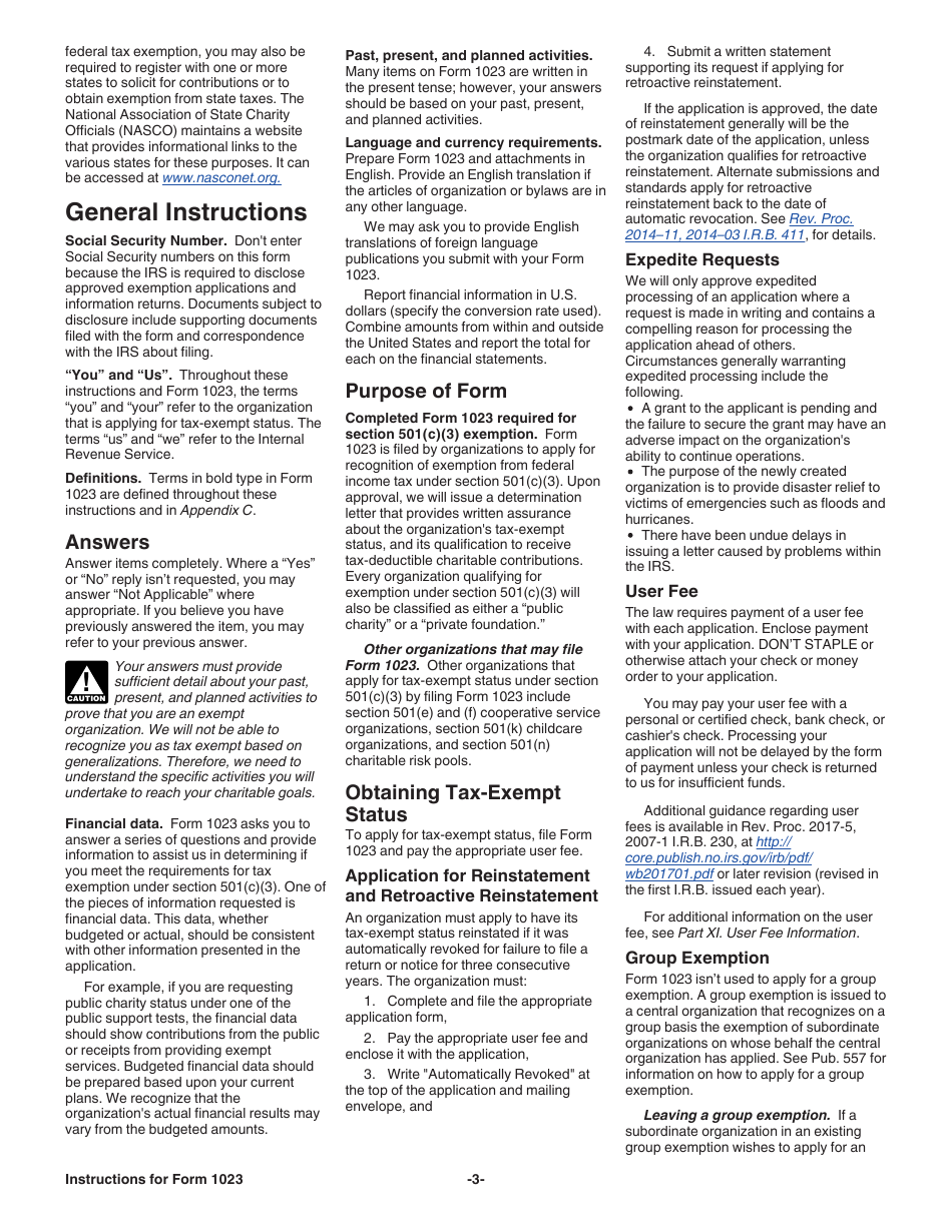 Instructions for IRS Form 1023 Application for Recognition of Exemption Under Section 501(C)(3) of the Internal Revenue Code, Page 3