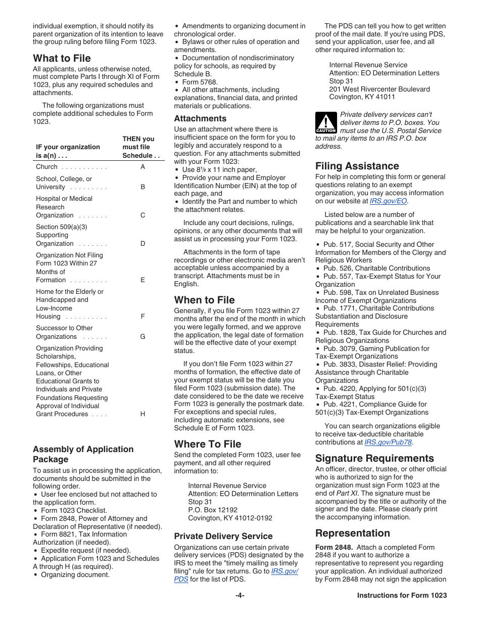Instructions for IRS Form 1023 Application for Recognition of Exemption Under Section 501(C)(3) of the Internal Revenue Code, Page 4