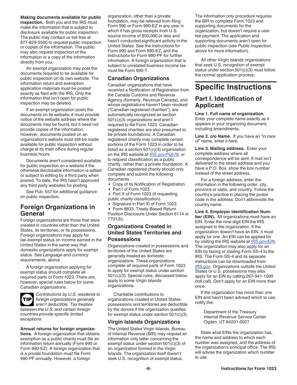 Instructions for IRS Form 1023 Application for Recognition of Exemption Under Section 501(C)(3) of the Internal Revenue Code, Page 6