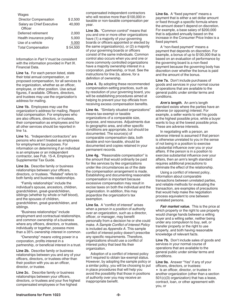 Instructions for IRS Form 1023 Application for Recognition of Exemption Under Section 501(C)(3) of the Internal Revenue Code, Page 9