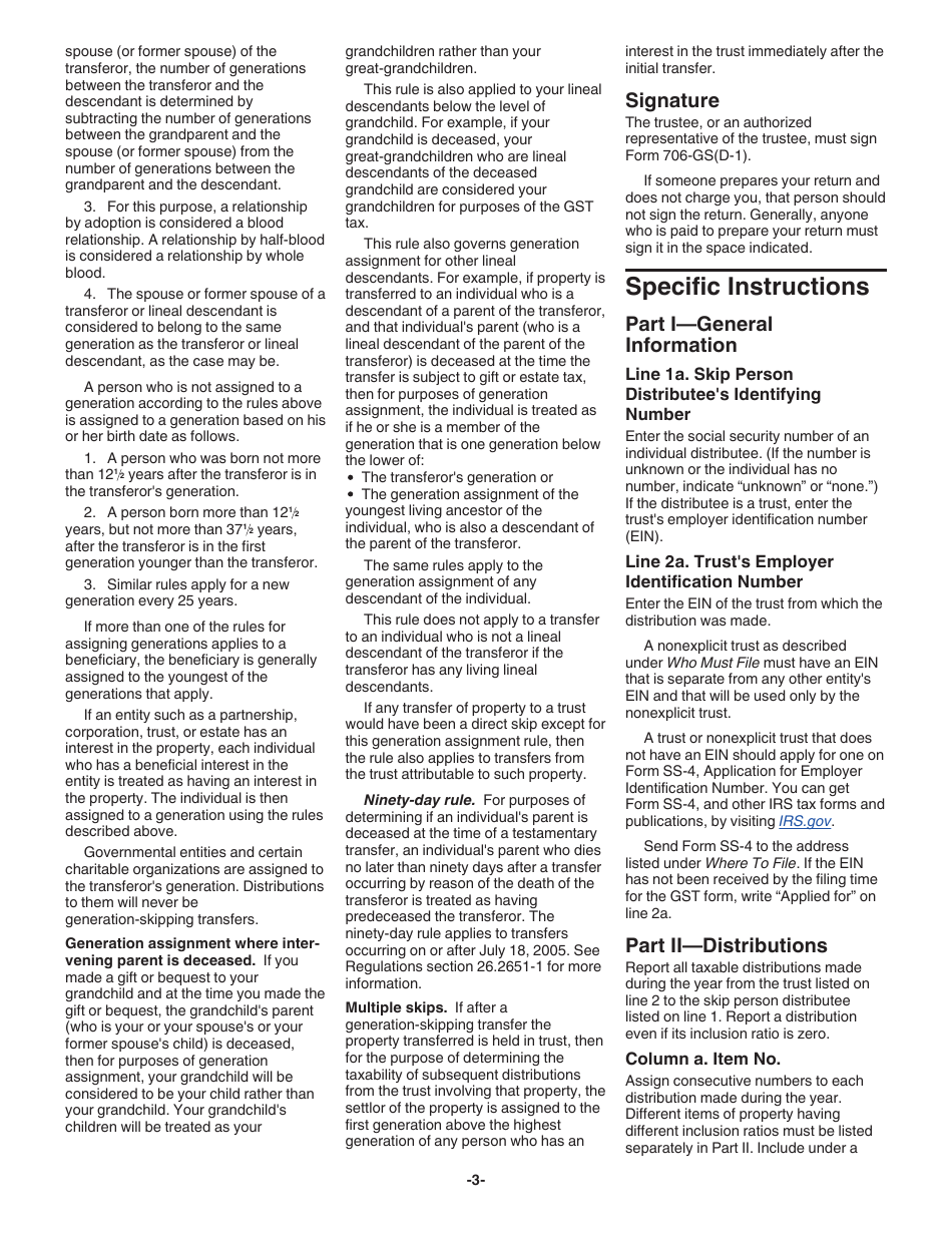 Instructions for IRS Form 706-GS(D-1) Notification of Distribution From a Generation-Skipping Trust, Page 3
