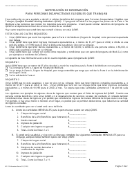 Formulario MC010 Notificacion De Informacion Para Personas Incapacitadas Elegibles Que Trabajan - California (Spanish)