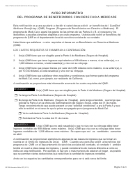 Document preview: Formulario MC008 Viso Informativo Del Programa De Beneficiarios Con Derecho a Medicare - California (Spanish)