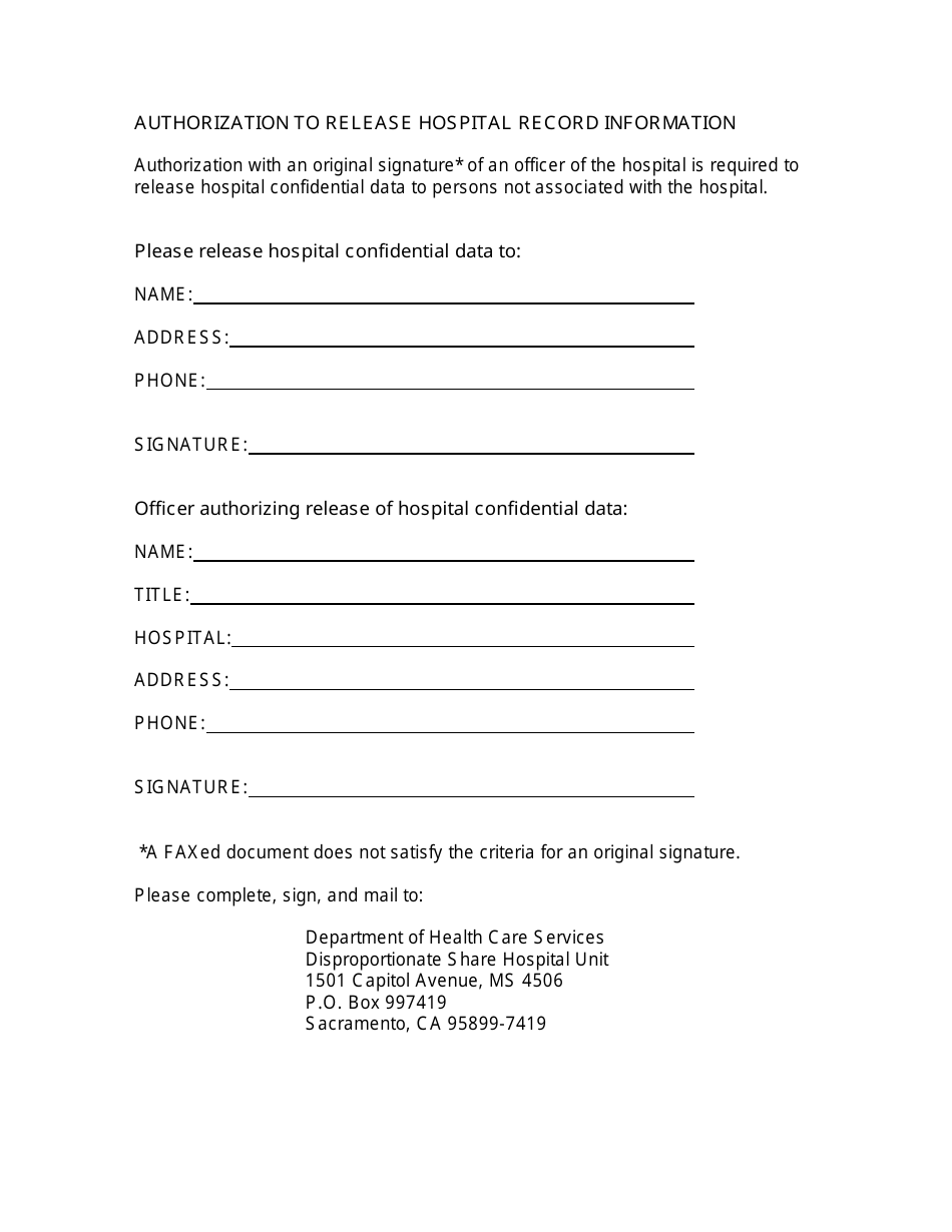 California Authorization to Release Hospital Record Information Fill