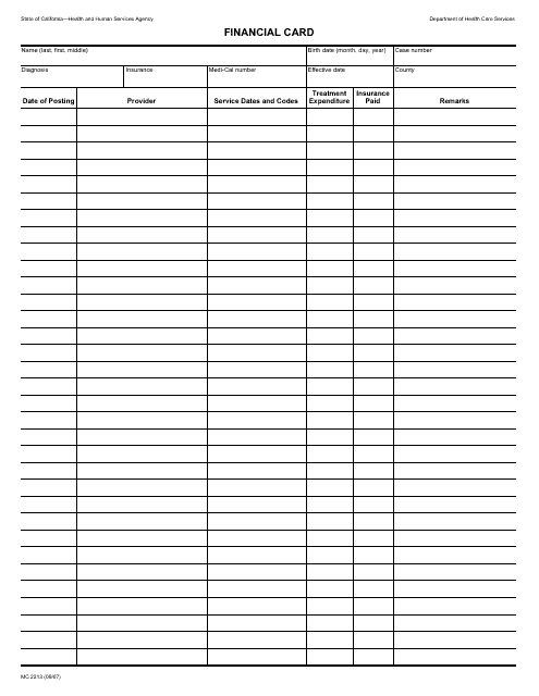 Form MC2213 Financial Card - California