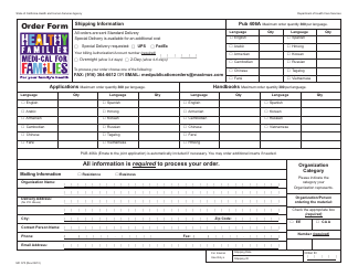Document preview: Form MC370 Healthy Families/Medi-Cal Joint Application Order Form - California