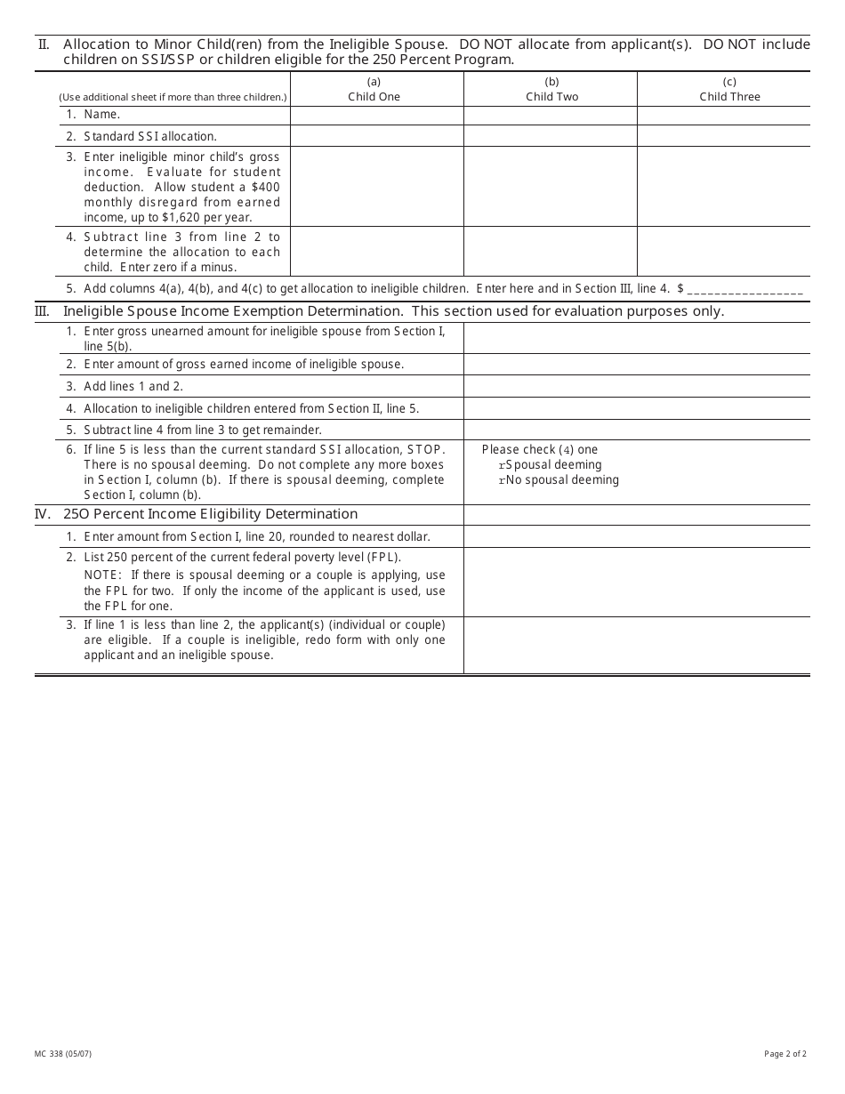 Form MC338 Download Printable PDF or Fill Online 250 Percent