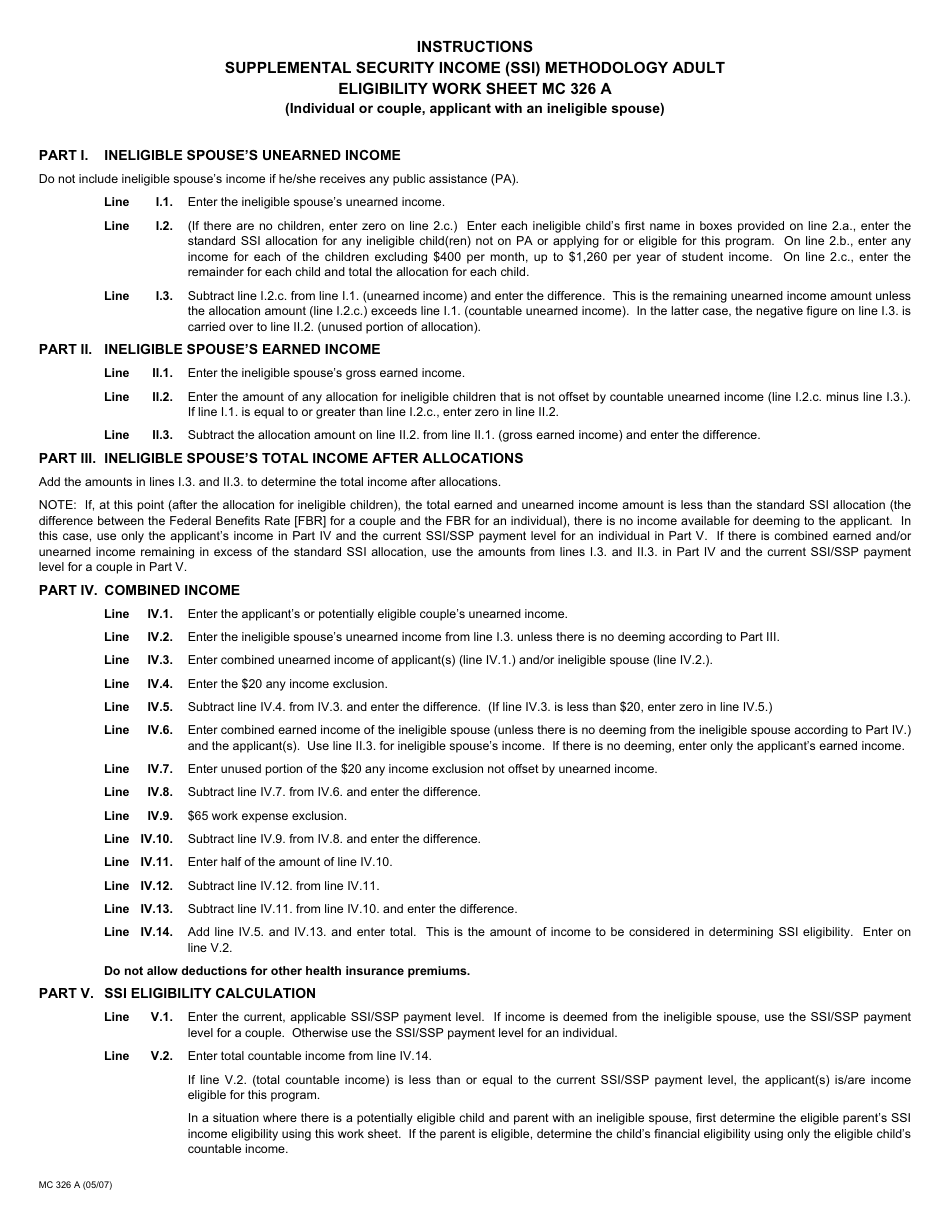 Form MC326 A Supplemental Security Income (Ssi) Methodology Adult Income Eligibility Worksheet - California, Page 2