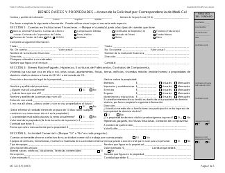 Document preview: Formulario MC322 Bienes Raices Y Propiedades - Anexo De La Solicitud Por Correspondencia De Medi-Cal - California (Spanish)