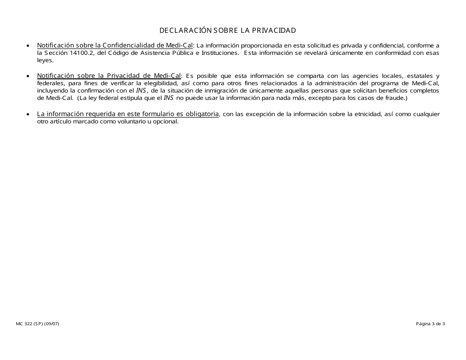 Formulario MC322 Bienes Raices Y Propiedades - Anexo De La Solicitud Por Correspondencia De Medi-Cal - California (Spanish), Page 3