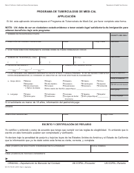 Formulario MC274 TB (SP) Programa De Tuberculosis De Medi-Cal Applicacion - California (Spanish)