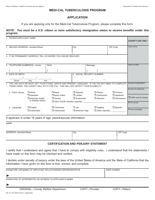 Form MC274 TB  Printable Pdf