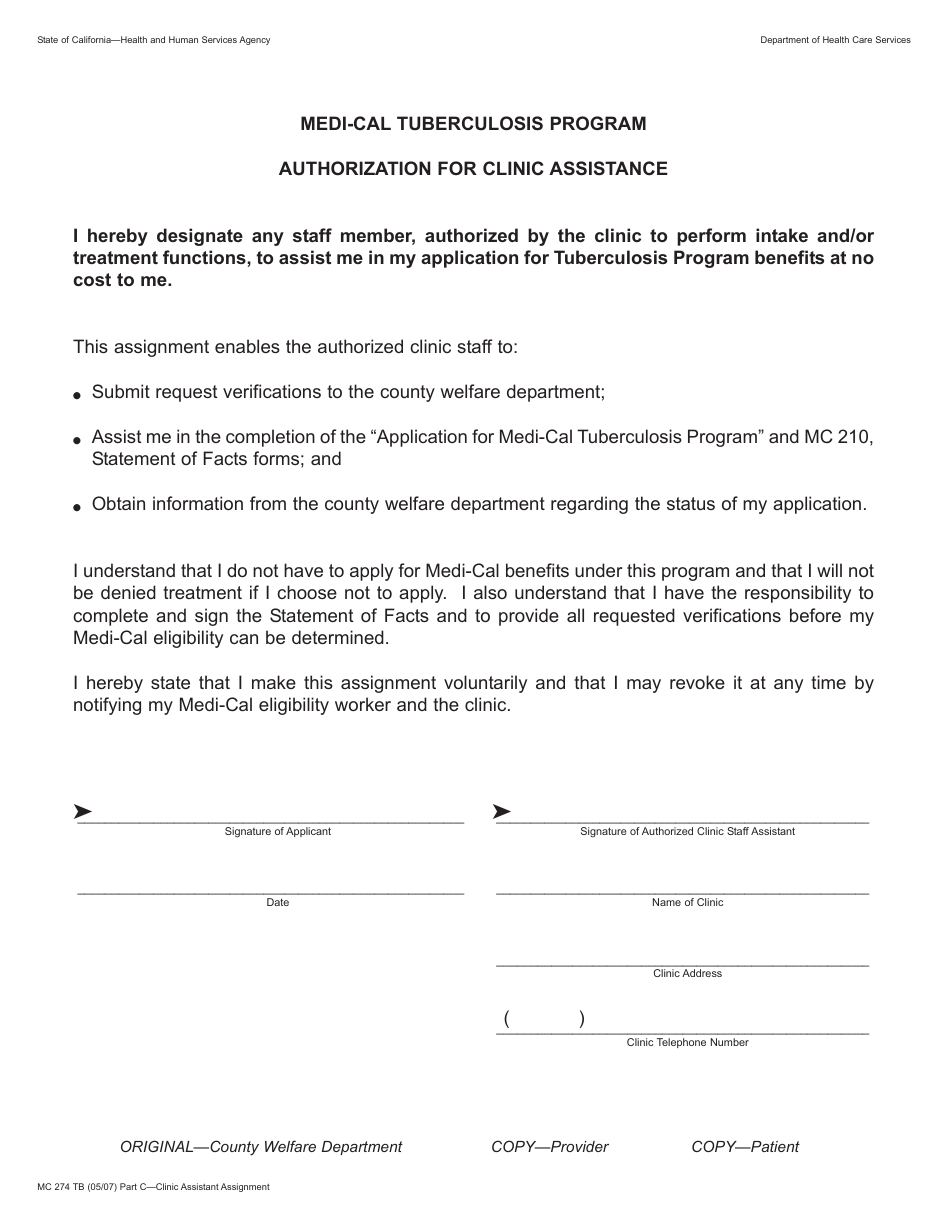 Form MC274 TB Medi-Cal Tuberculosis Program Application - California, Page 3