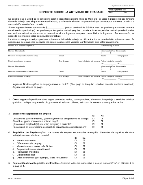 Form MC273 (SP)  Printable Pdf