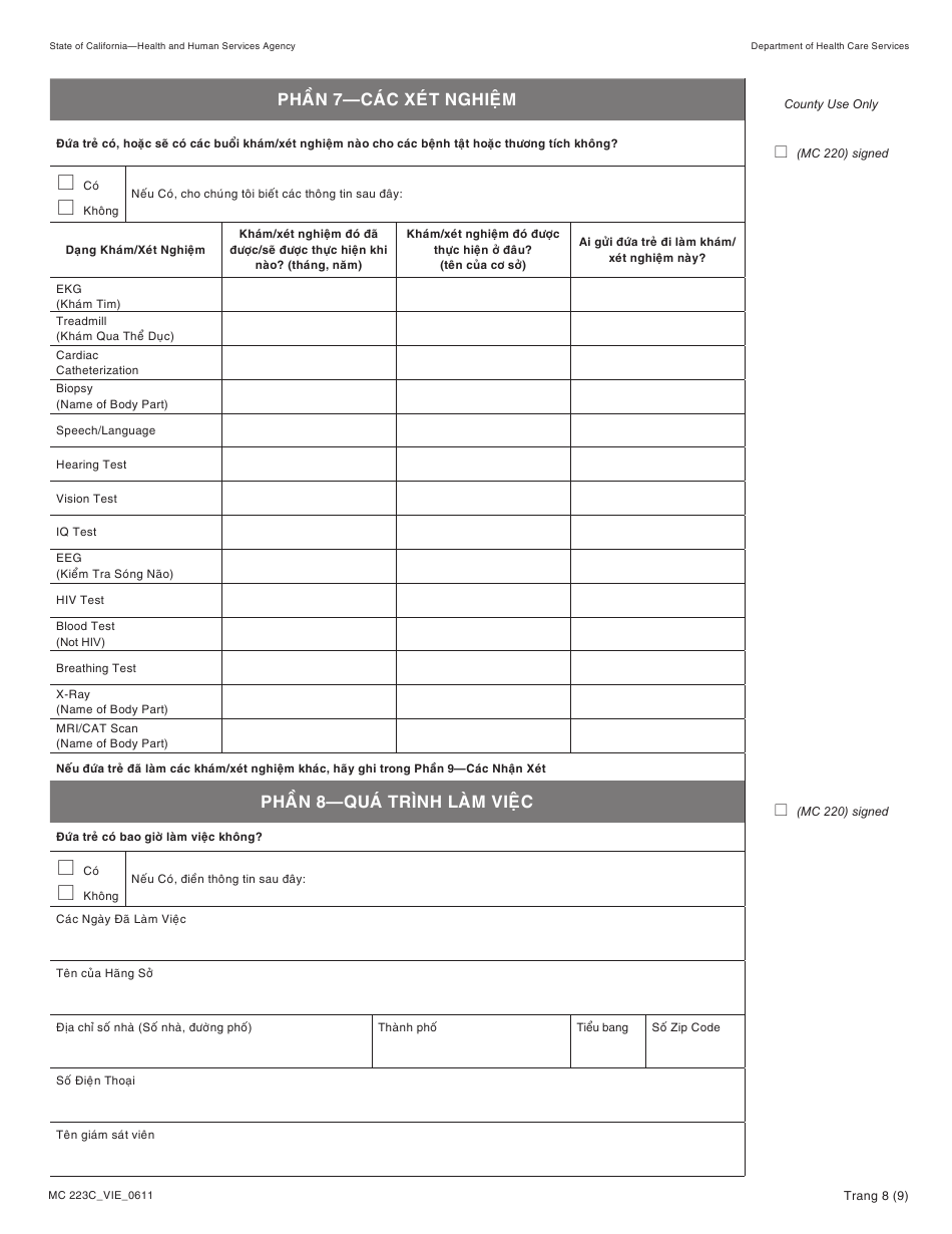 Form MC223 C Supplemental Statement of Facts for Medi-Cal Child Only - Under Age 18 - California (Vietnamese), Page 8