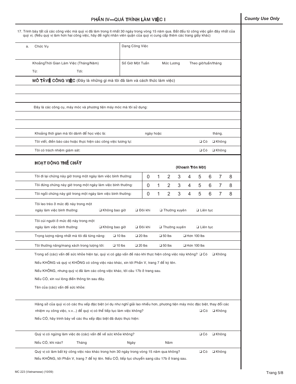 Form MC223 Applicants Supplemental Statement of Facts for Medi-Cal - California (Vietnamese), Page 5