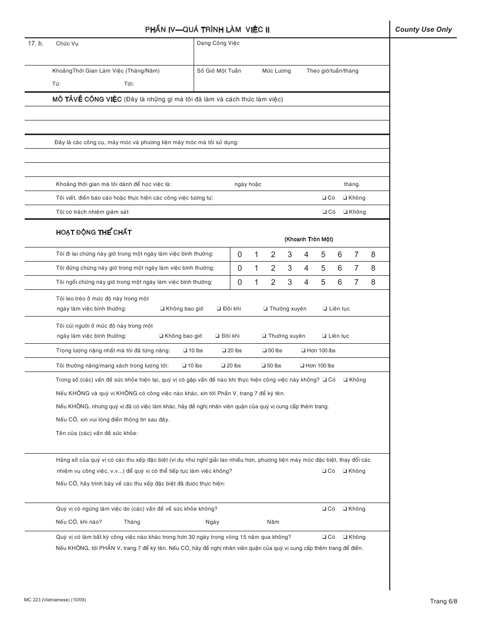 Form MC223 Applicants Supplemental Statement of Facts for Medi-Cal - California (Vietnamese), Page 6