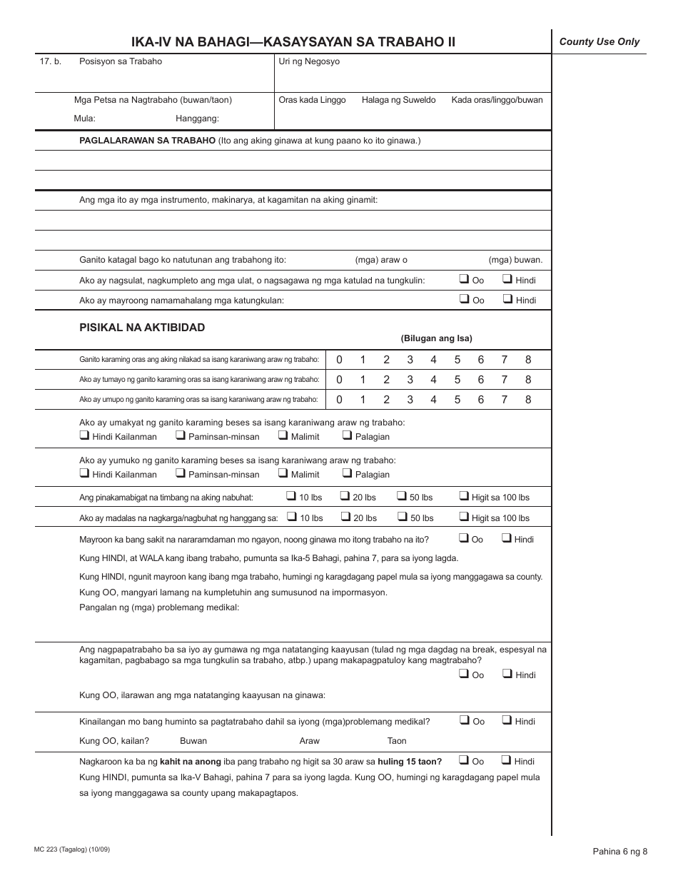 Form MC223 Applicants Supplemental Statement of Facts for Medi-Cal - California (Tagalog), Page 6