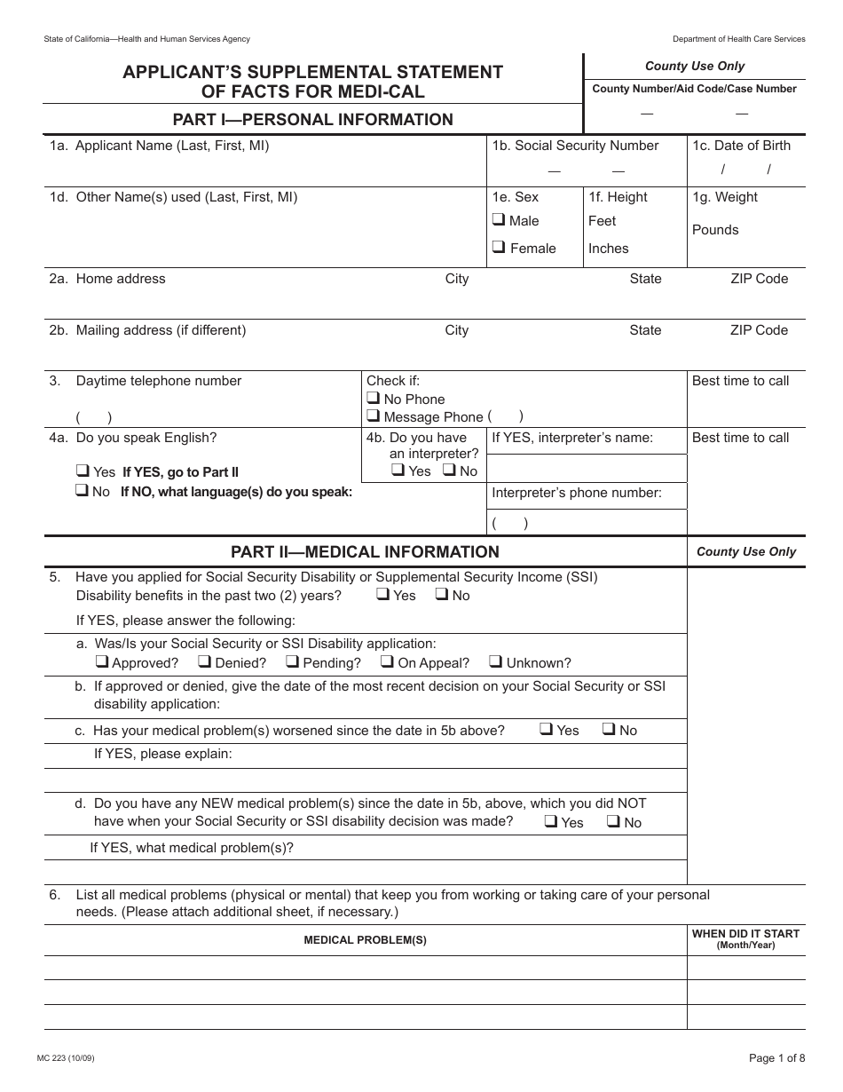 Form MC223 Download Printable PDF or Fill Online Applicant's