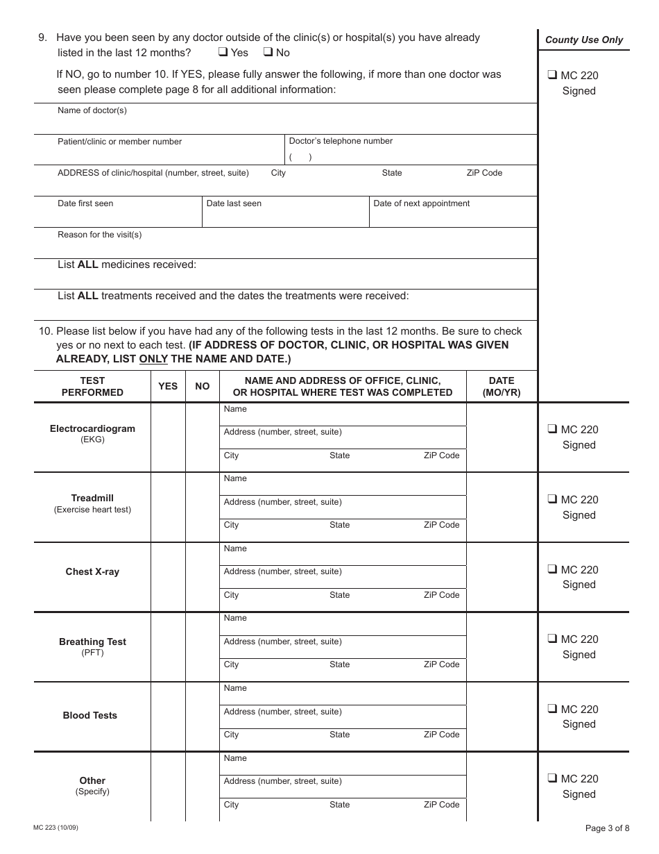 Form MC223 Applicants Supplemental Statement of Facts for Medi-Cal - California, Page 3