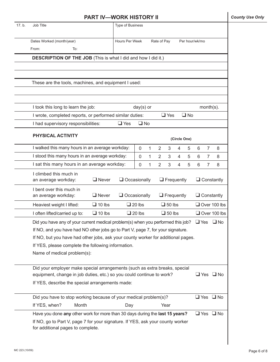 Form MC223 Applicants Supplemental Statement of Facts for Medi-Cal - California, Page 6