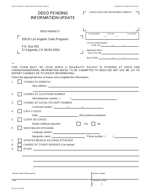 Form MC222 LA Ddsd Pending Information Update - California