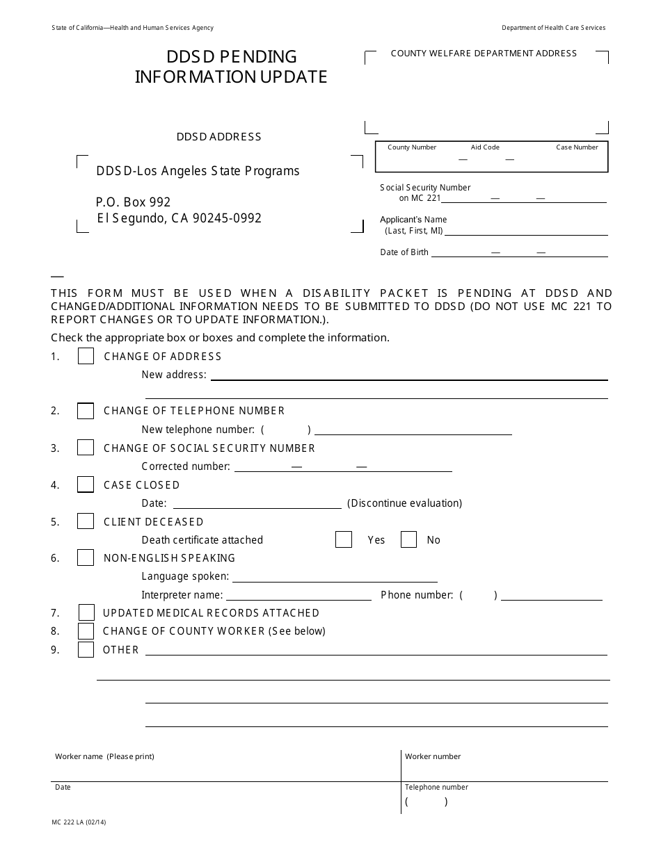Form MC222 LA Ddsd Pending Information Update - California, Page 1