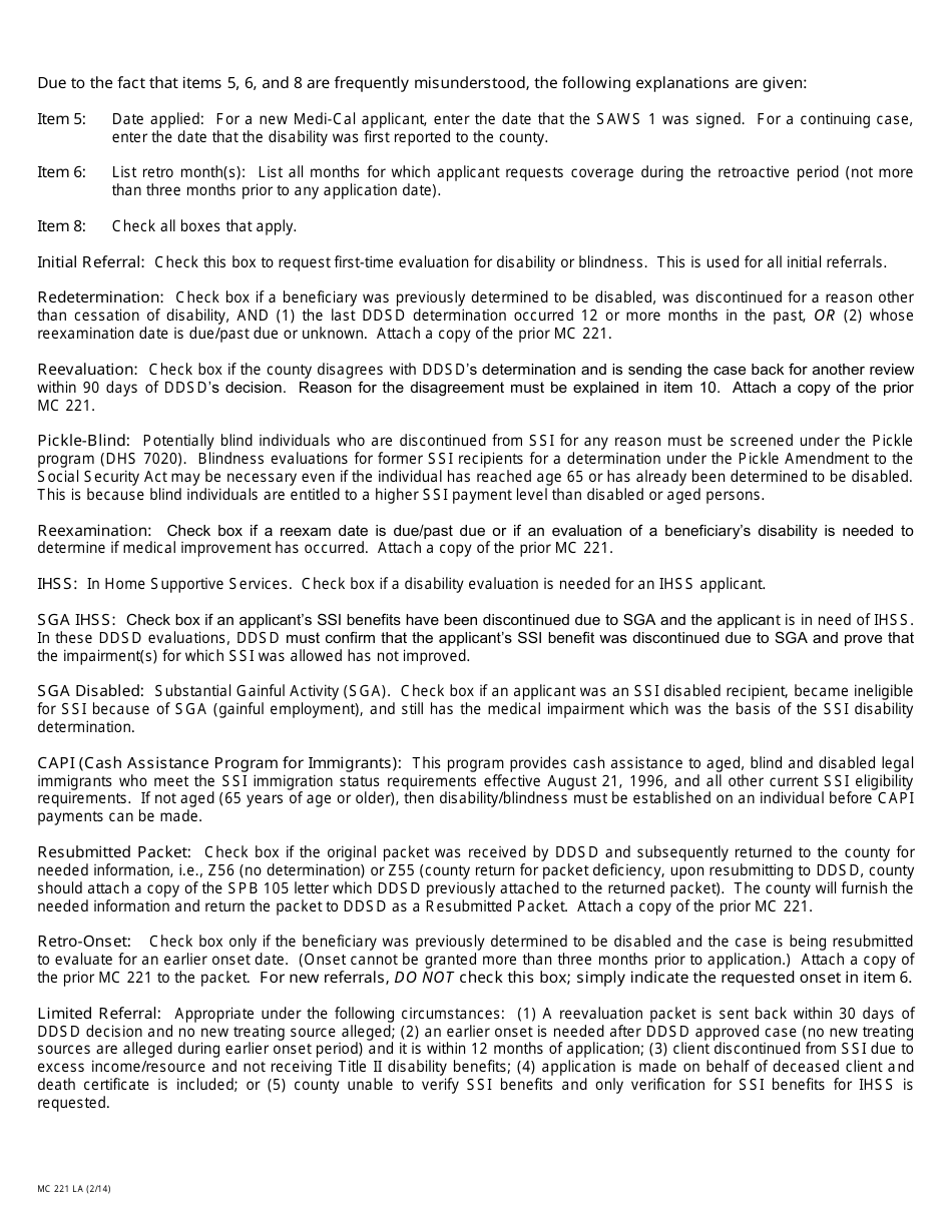 Form MC221 LA Disability Determination and Transmittal - California, Page 2