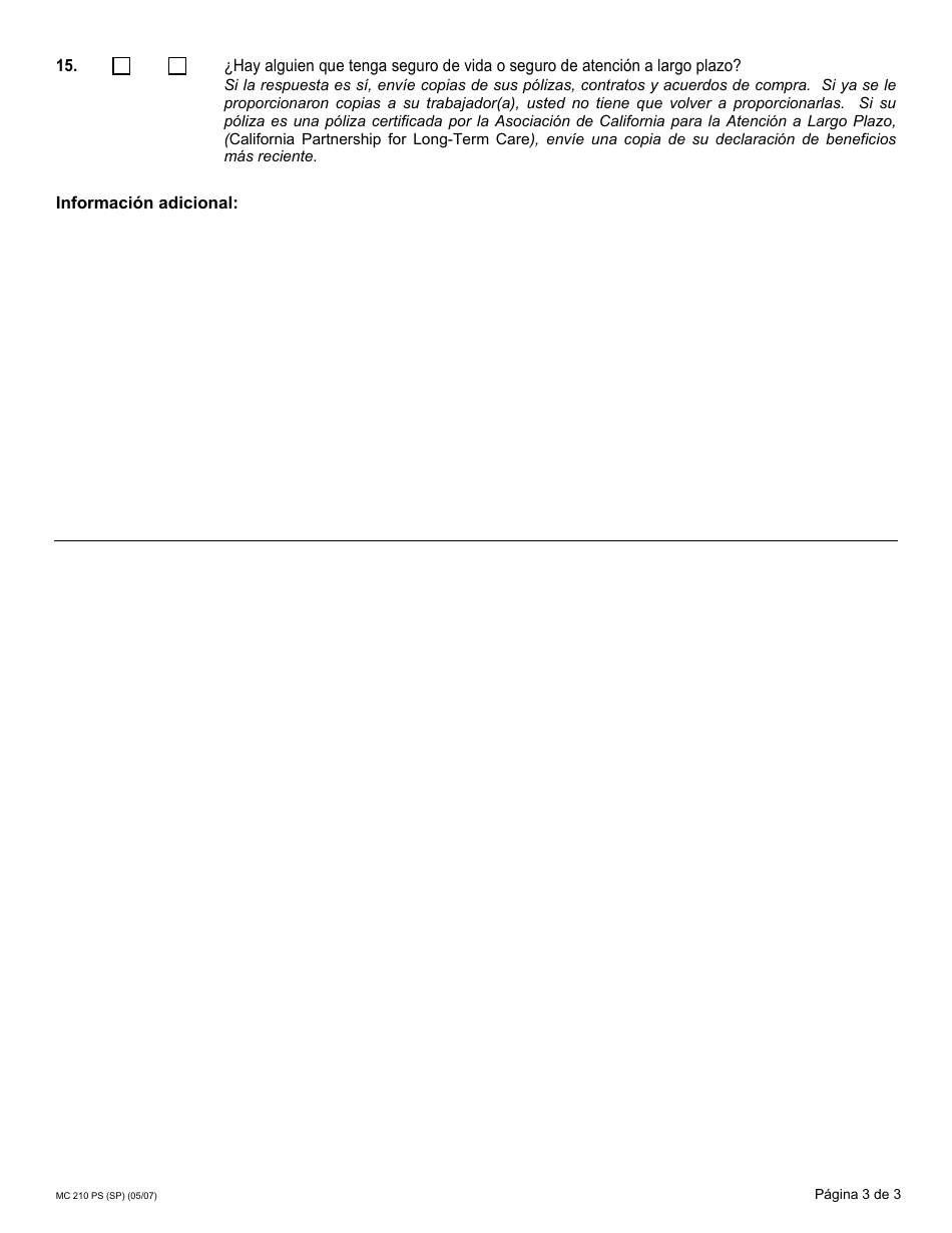 Formulario MC210 PS Suplemento De Bienes - California (Spanish), Page 3