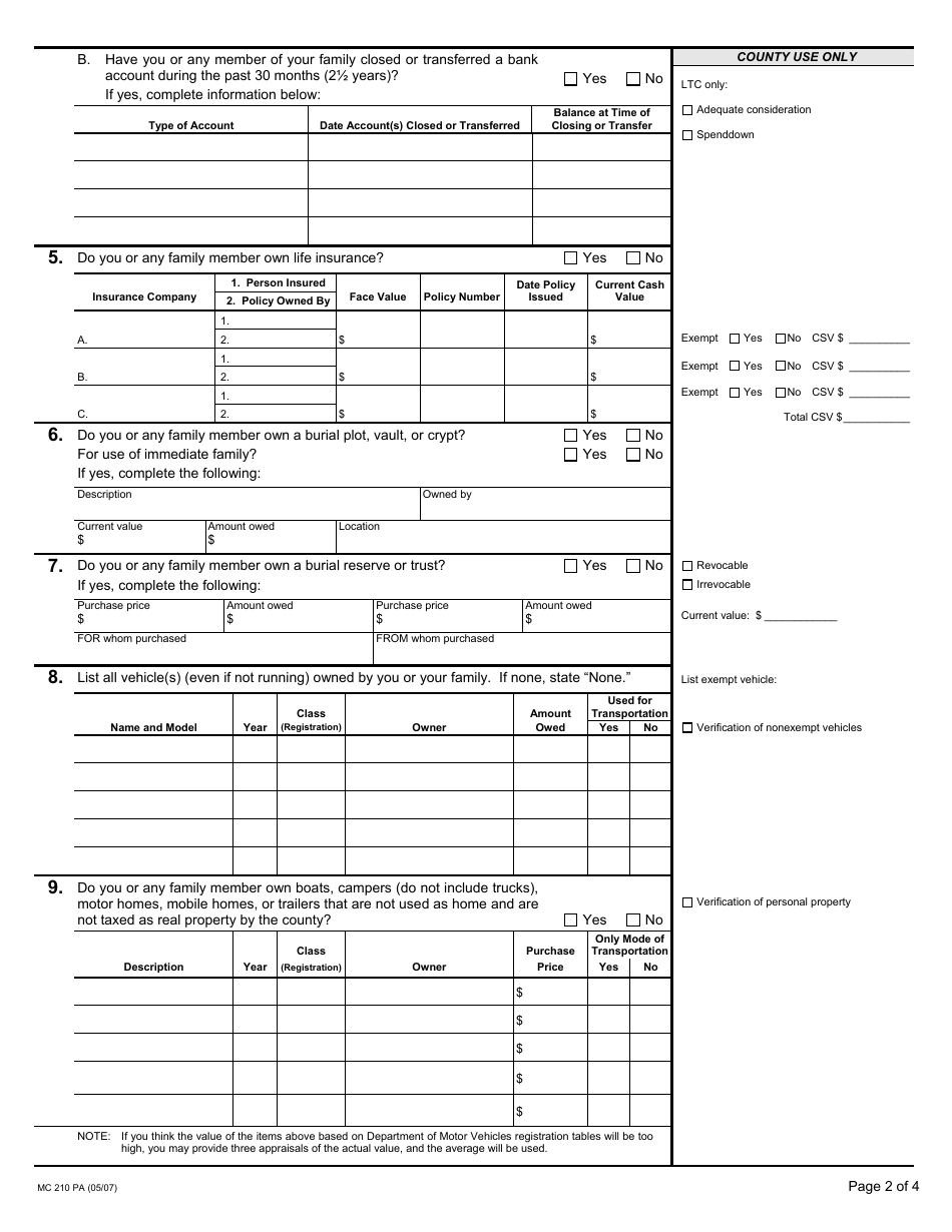 Form MC210 PA Property Assessment Statement of Facts - California, Page 2
