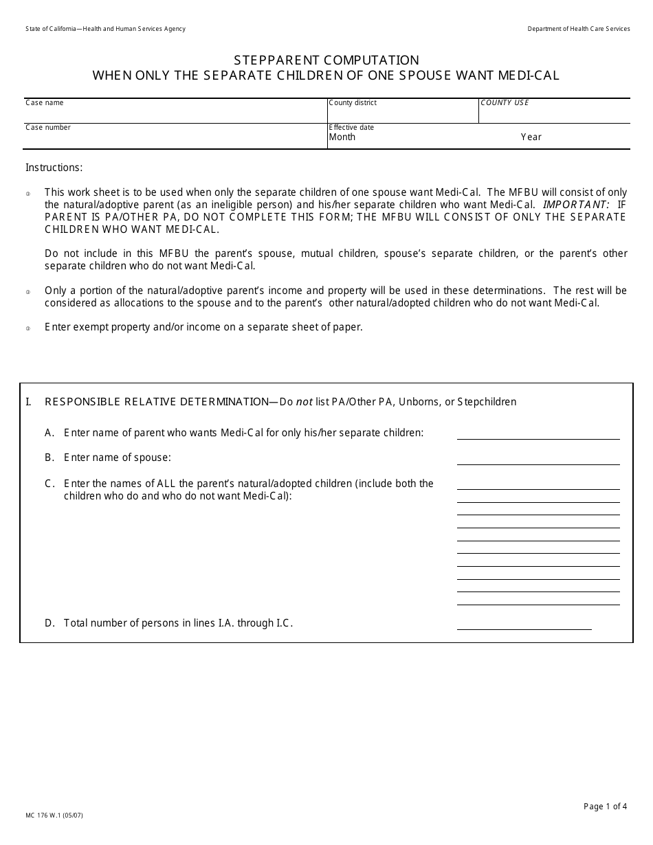 Form MC176 W.1 Stepparent Computation - California, Page 1