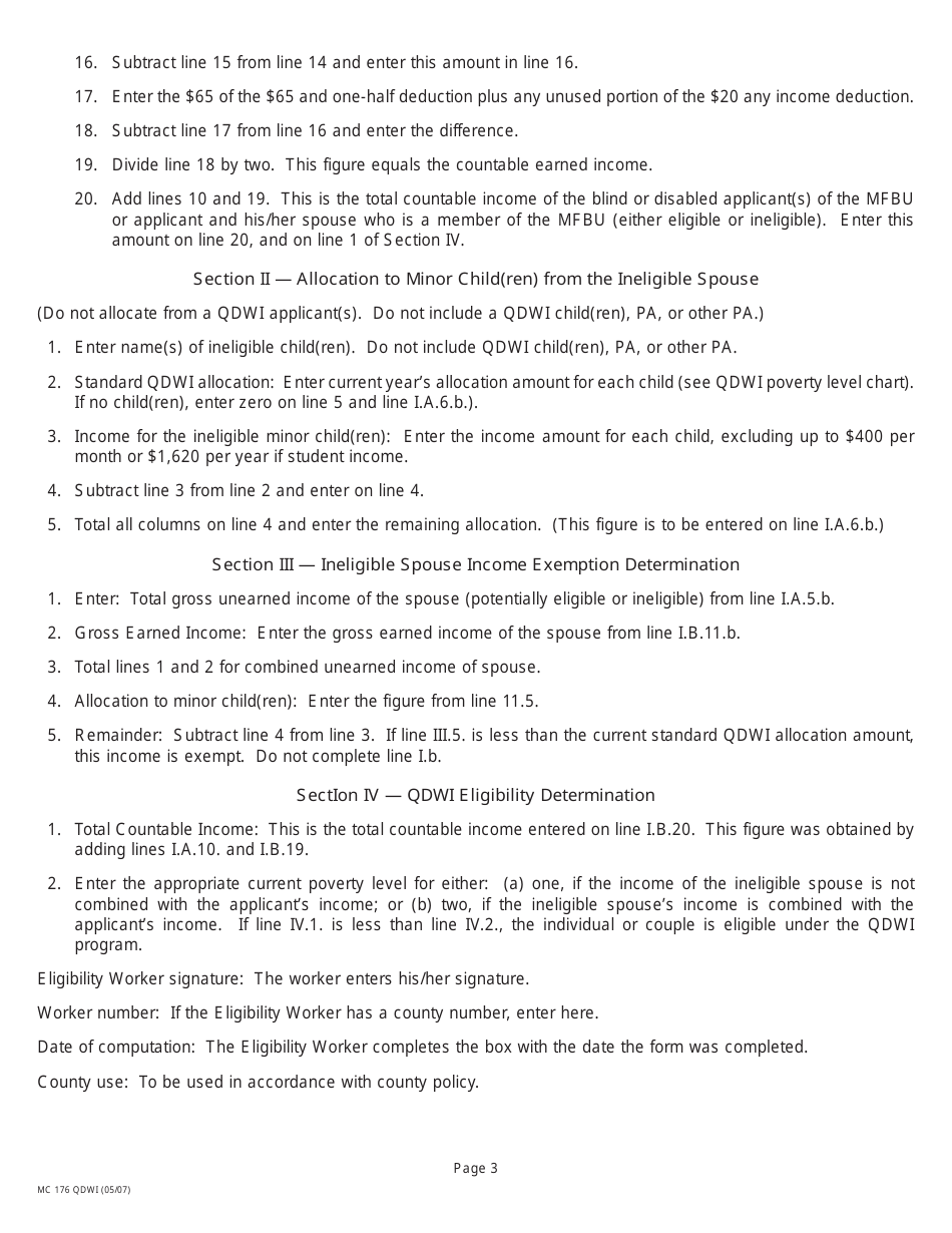 Form MC176 QDWI Qualified Disabled Working Individual (Qdwi) Income Eligibility Work Sheet (Couple or Applicant With an Ineligible Spouse, With or Without a Child(Ren)) - California, Page 3