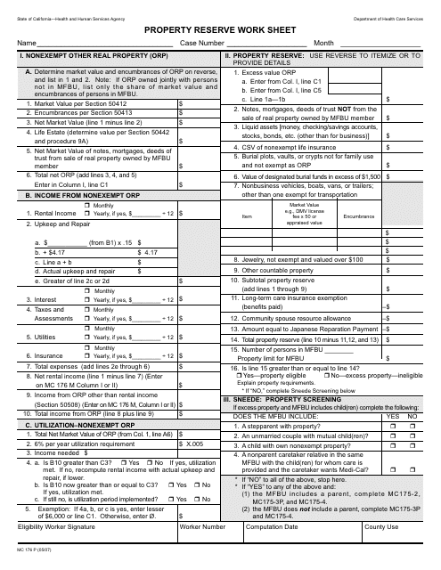 Form MC176 P Property Reserve Work Sheet - California