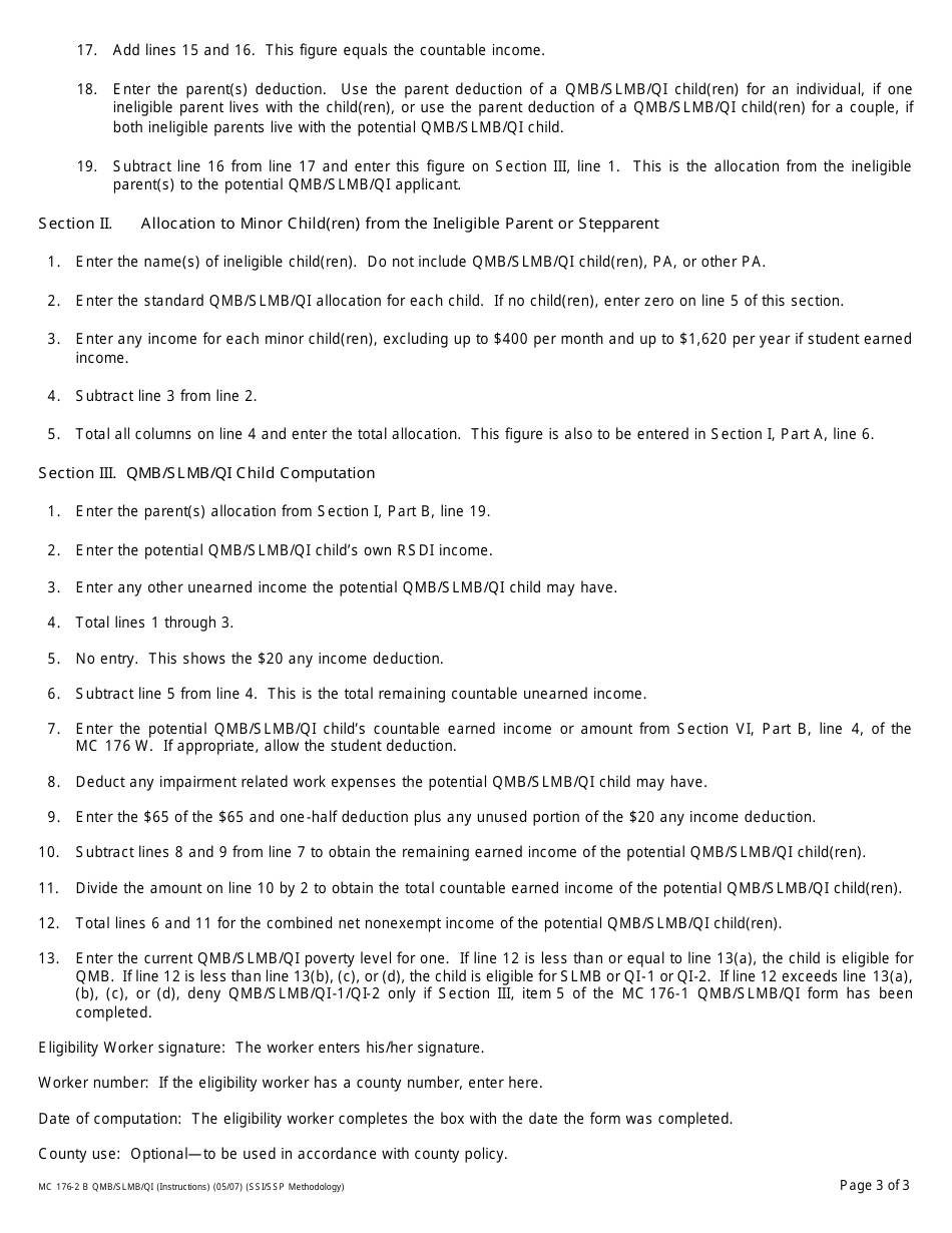 Form MC176-2B QMB / SLMB / QI Qualified Medicare Beneficiary (Qmb) / Specified Low-Income Medicare Beneficiary (Slmb) / Qualifying Individual (Qi) Income Eligibility Work Sheet Child Applying With or Without Ineligible Parent(S) - California, Page 4